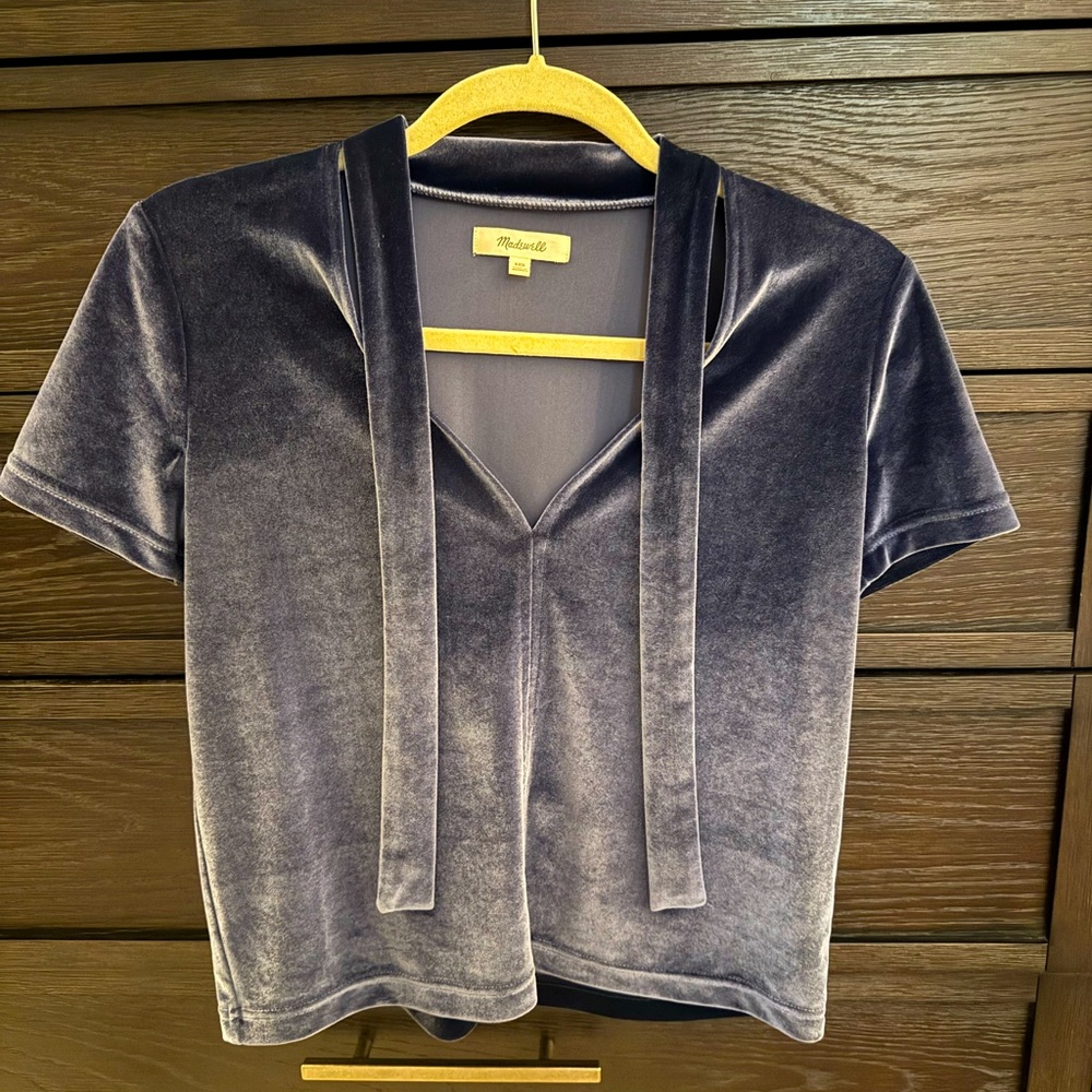 Madewell Navy Velvet Blouse